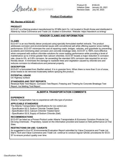 Cover of Alberta Product Evaluation — ECO-ST